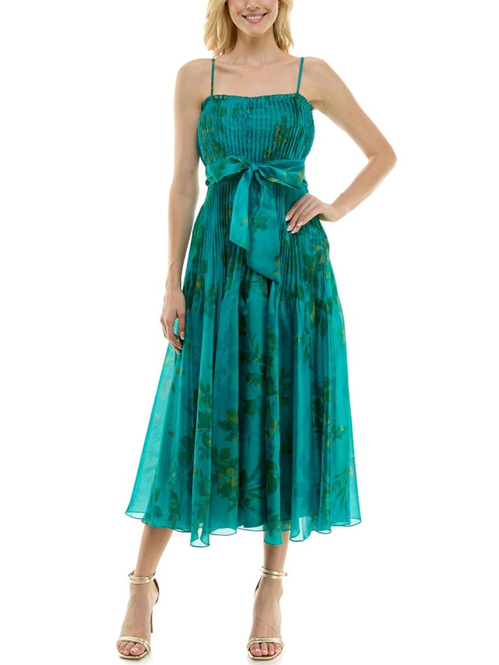 NWT New Taylor Printed Pleated Gown Dress In Ocean Olive Size 16